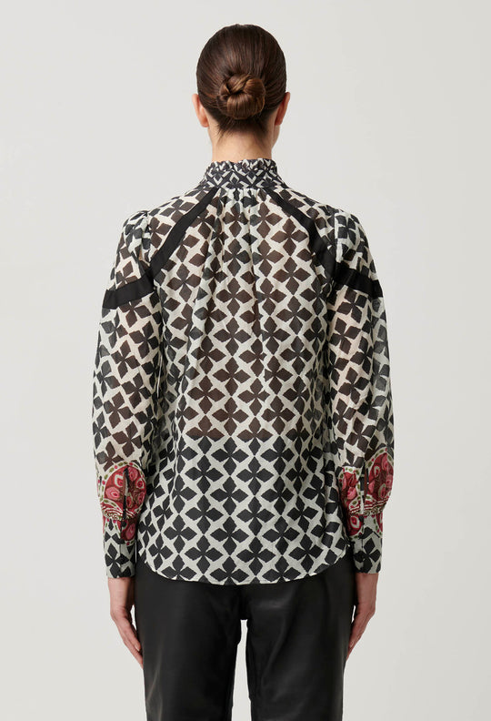 OnceWas Astrid Cotton Silk Print Panel Shirt in Country Tapestry