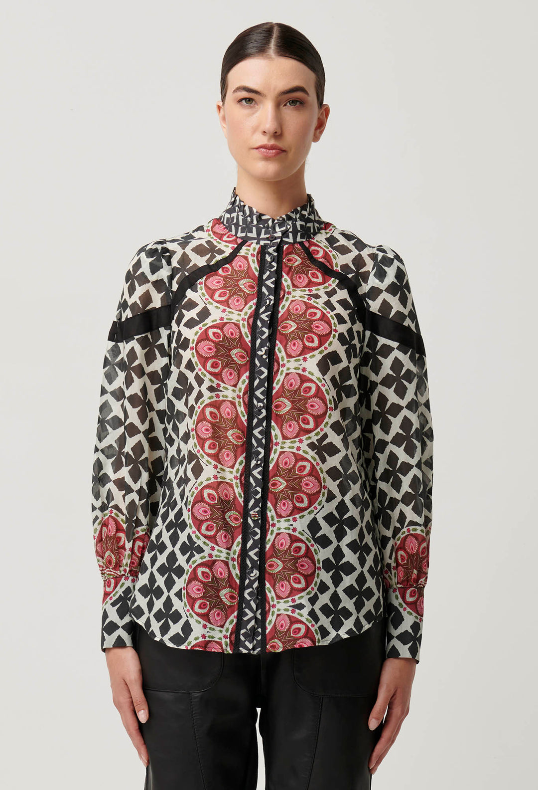 OnceWas Astrid Cotton Silk Print Panel Shirt in Country Tapestry