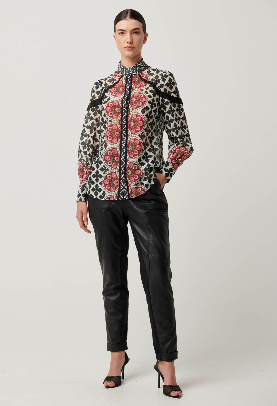 OnceWas Astrid Cotton Silk Print Panel Shirt in Country Tapestry