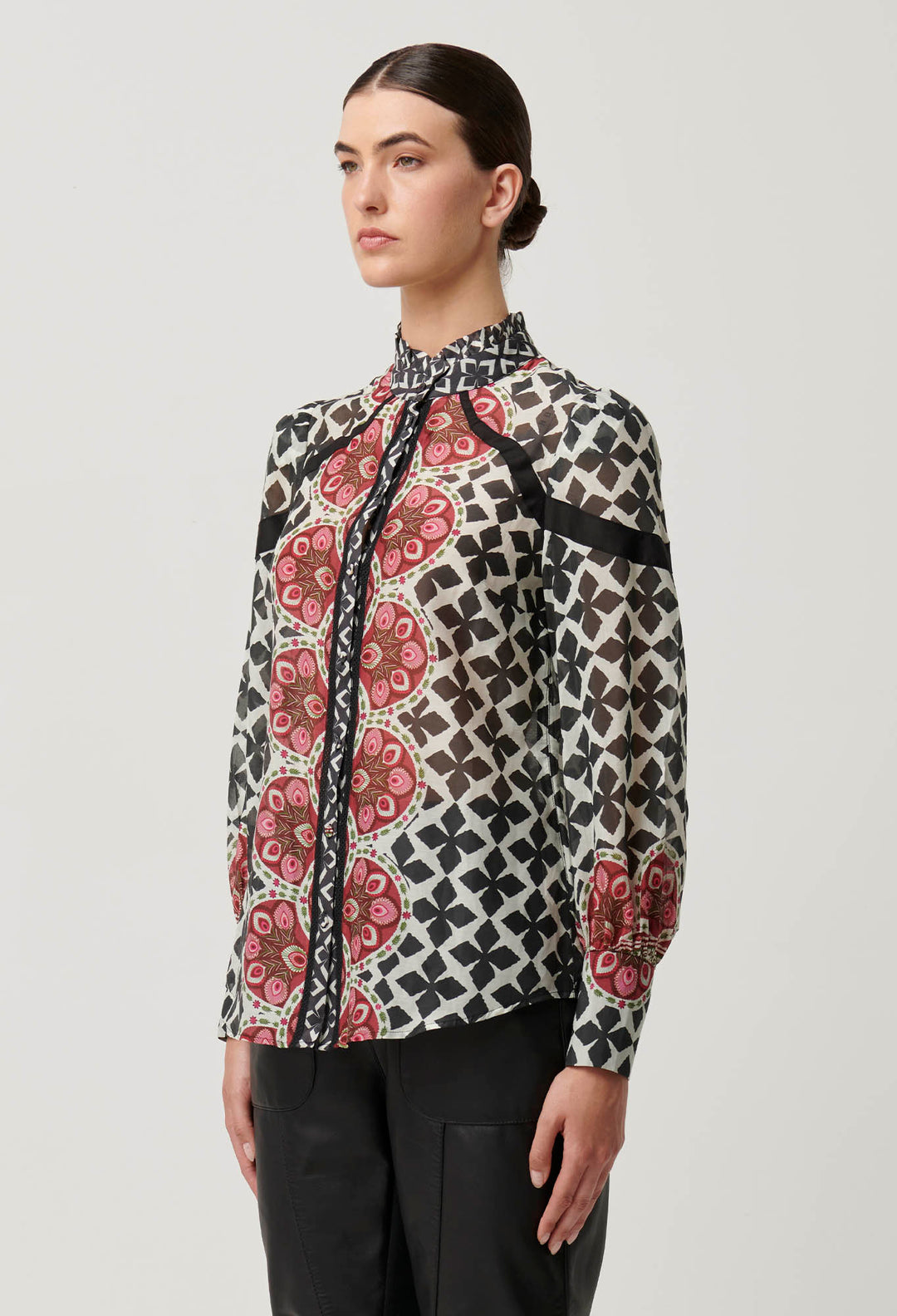 OnceWas Astrid Cotton Silk Print Panel Shirt in Country Tapestry