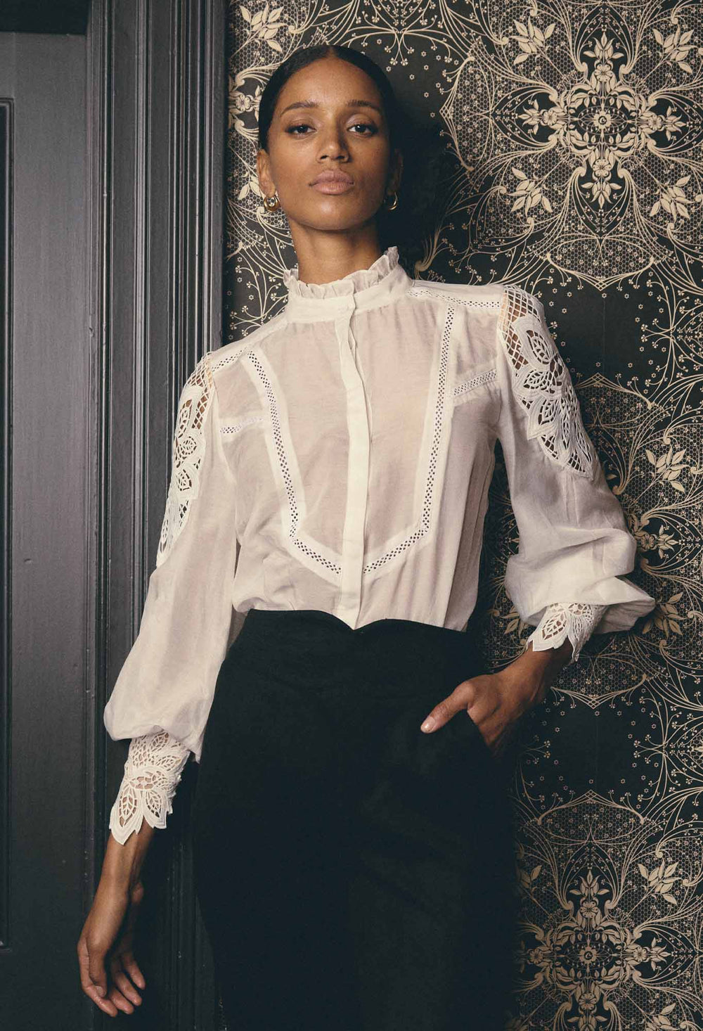 OnceWas PETITE Sevilla Cotton Silk Shirt in Blanca