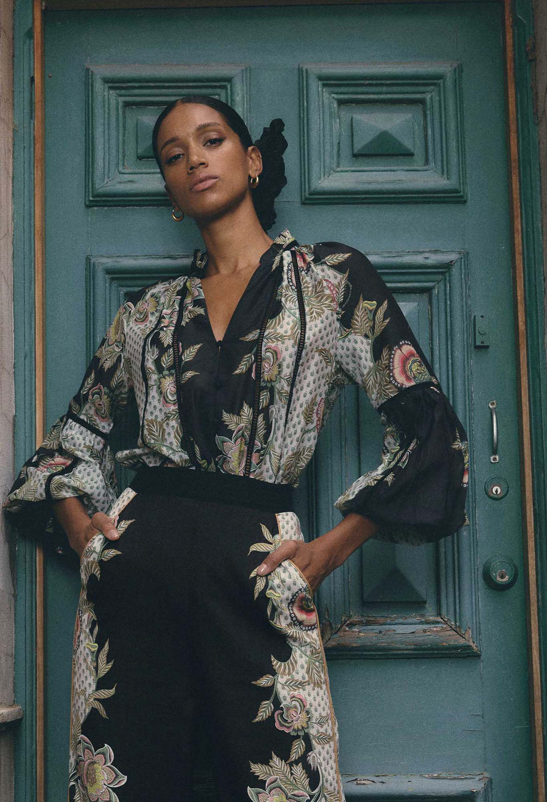 OnceWas PETITE Espada Cotton Silk Blouse in Mariposa Nero