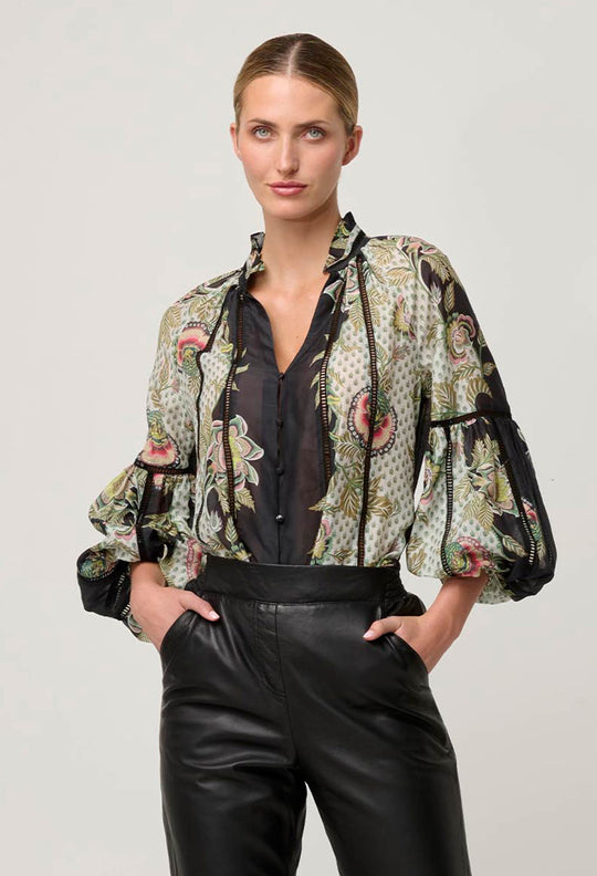 Espada Cotton Silk Blouse in Mariposa Nero