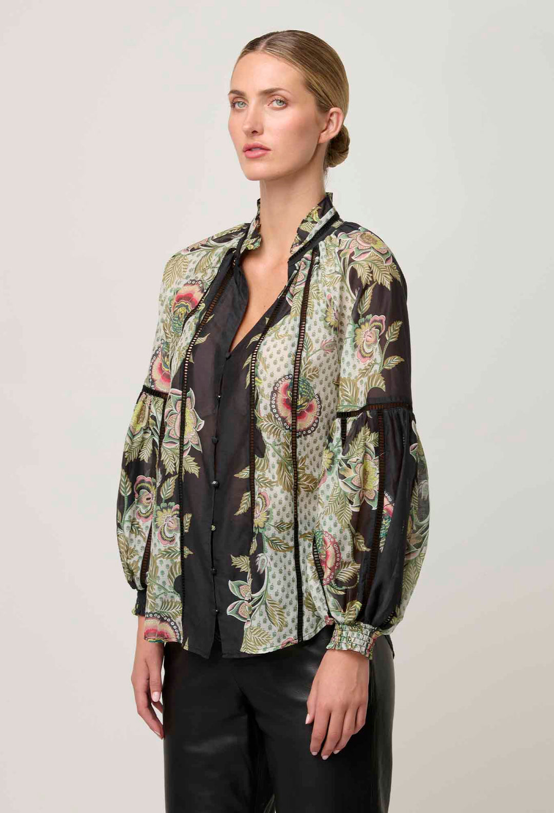 Espada Cotton Silk Blouse in Mariposa Nero