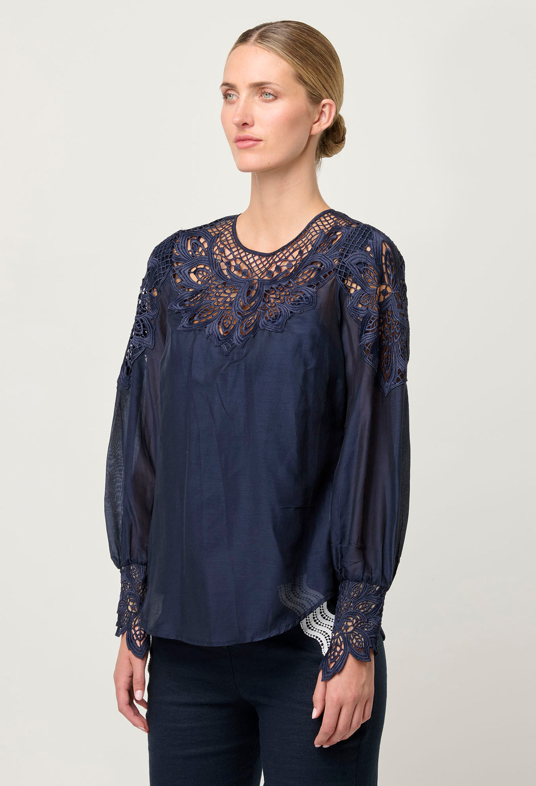 OnceWas Mirador Cotton Silk Blouse in Night Sky
