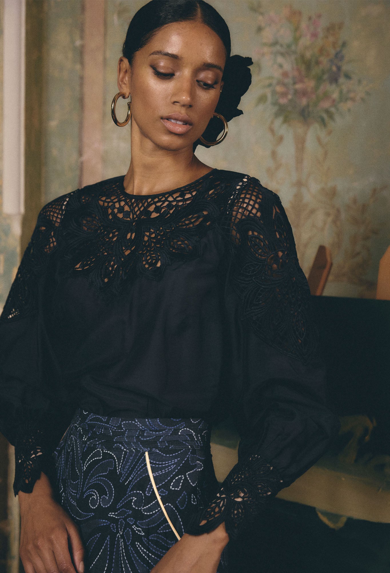 OnceWas Mirador Cotton Silk Blouse in Night Sky