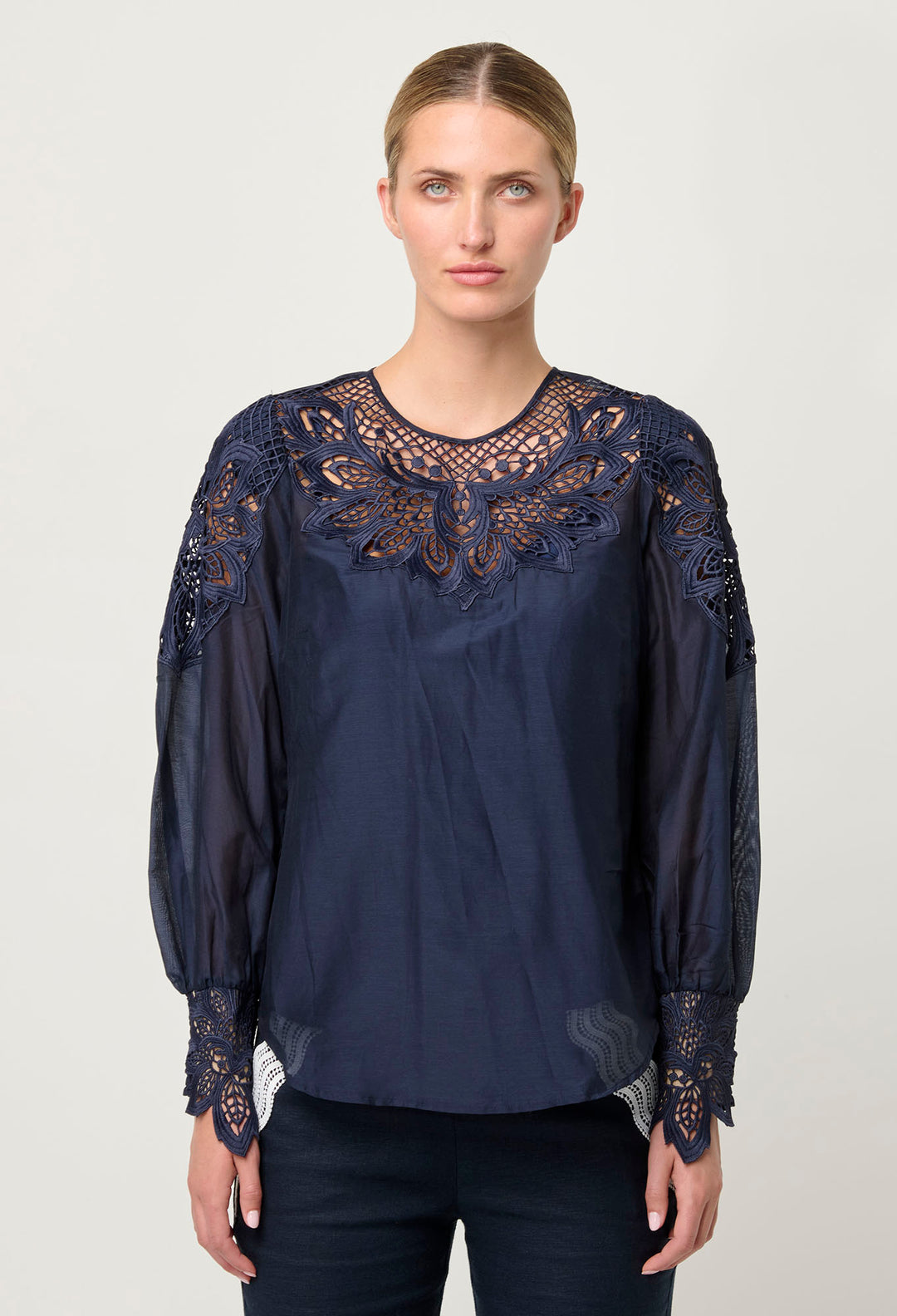 OnceWas Mirador Cotton Silk Blouse in Night Sky