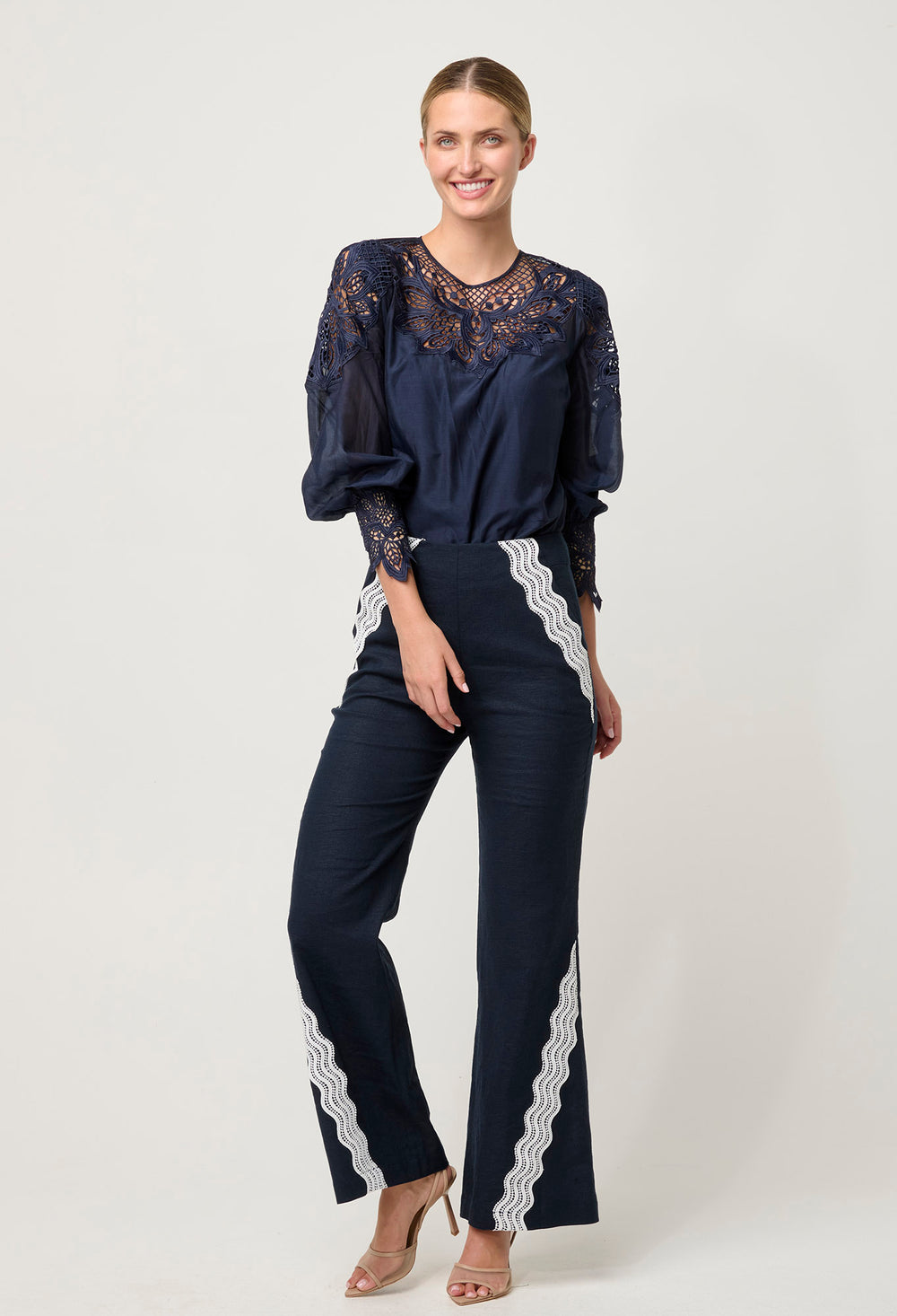 OnceWas Mirador Cotton Silk Blouse in Night Sky