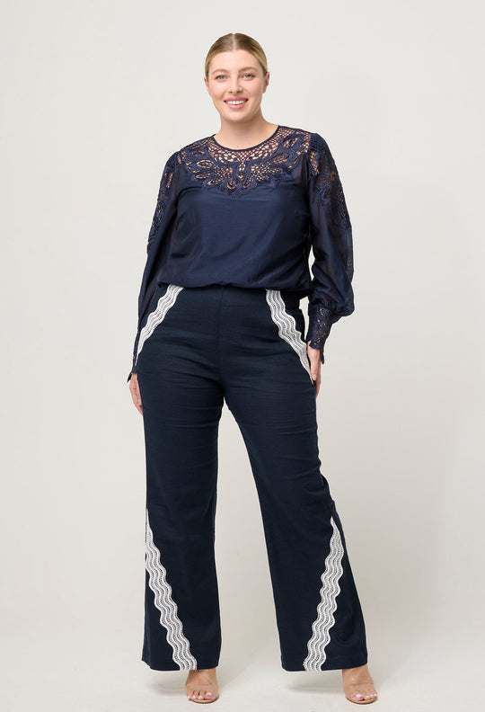 OnceWas Mirador Cotton Silk Blouse in Night Sky