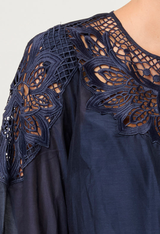 OnceWas Mirador Cotton Silk Blouse in Night Sky