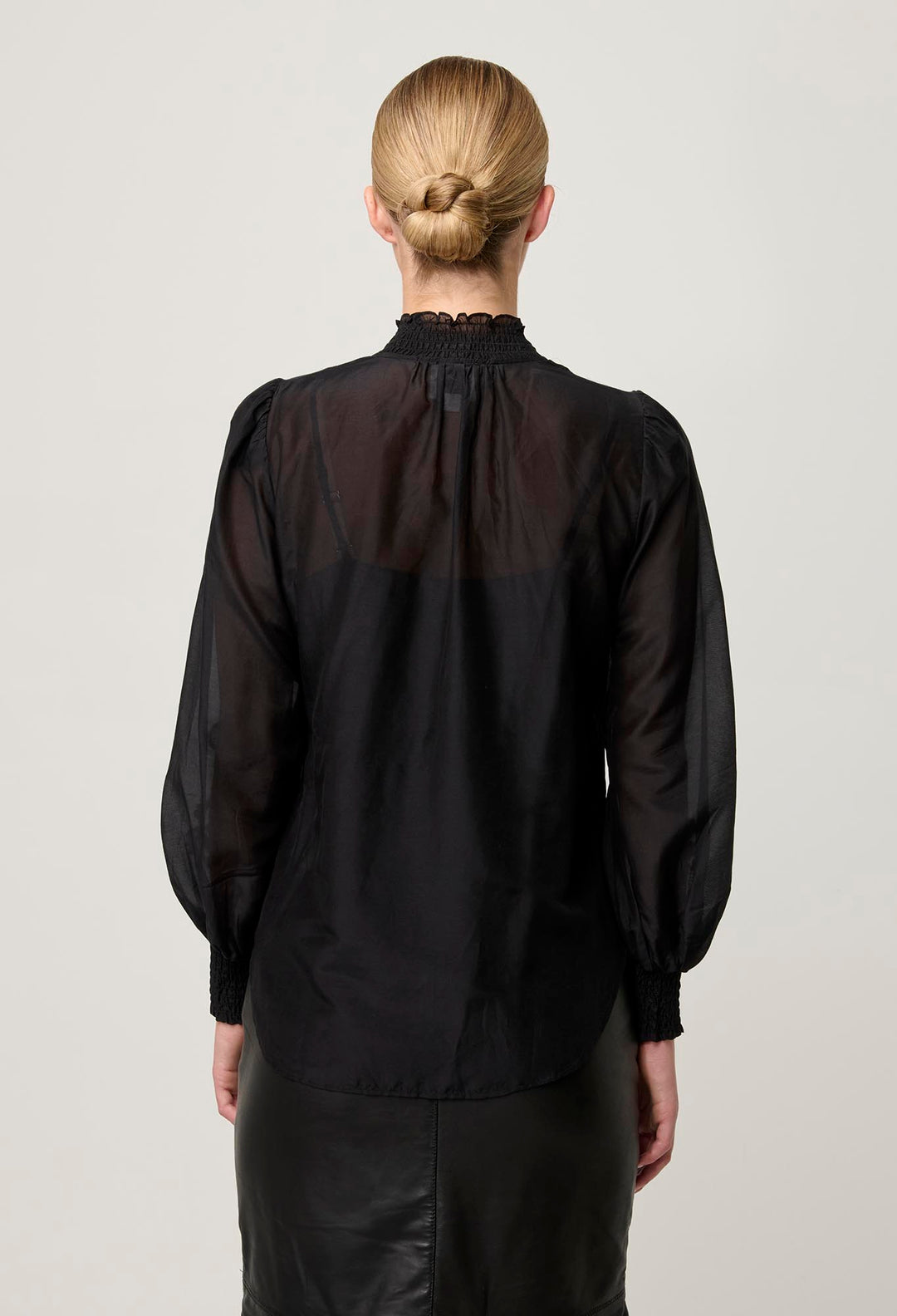 OnceWas PETITE Catalina Embroidered Cotton Silk Blouse in Black Flores
