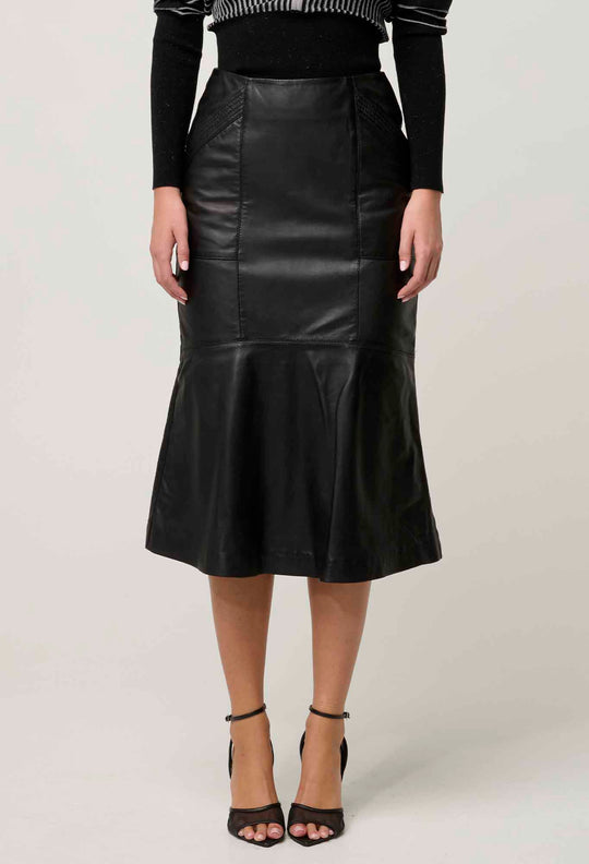 Mabel Leather Skirt in Onyx
