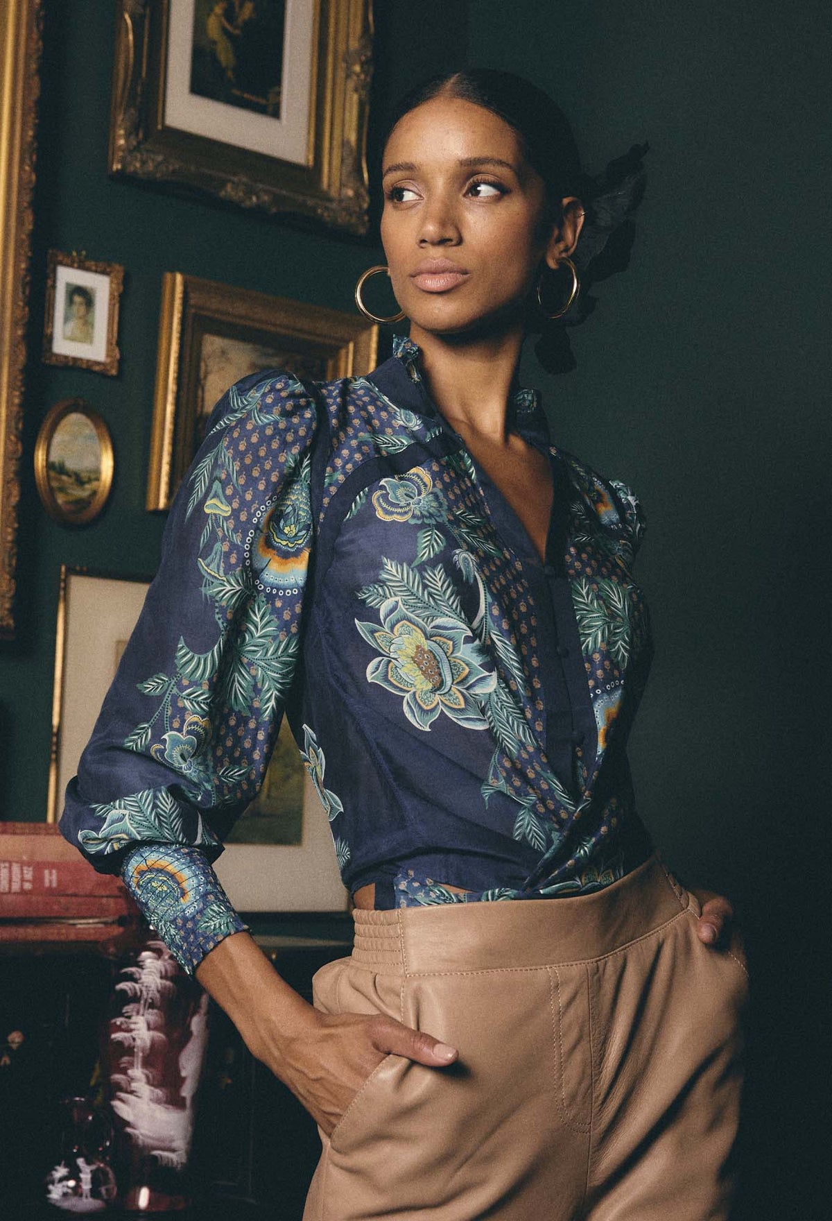 OnceWas Renata Cotton Silk Blouse in Mariposa Zafiro