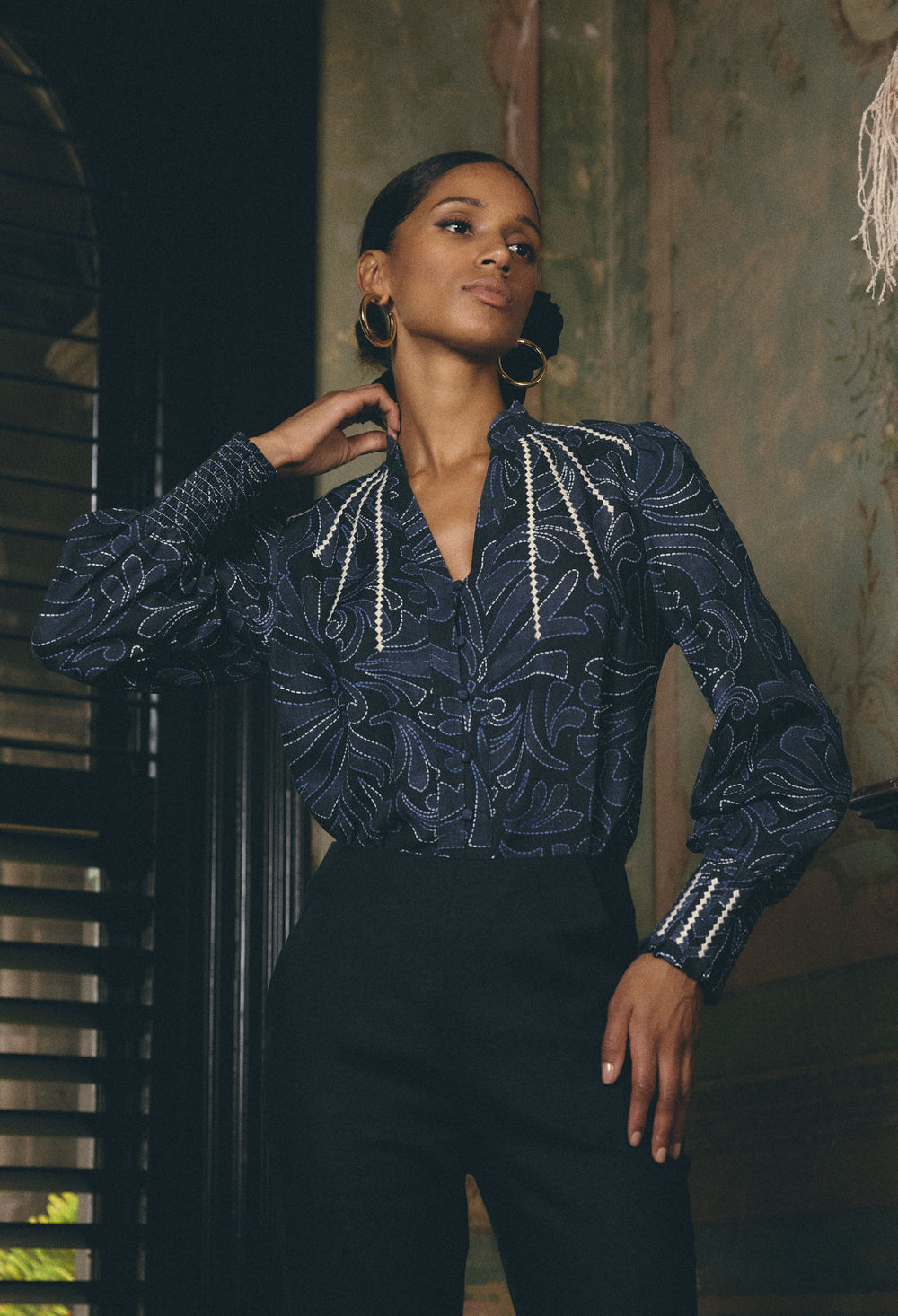 OnceWas Adela Embroidered Linen Viscose Blouse in Altamira