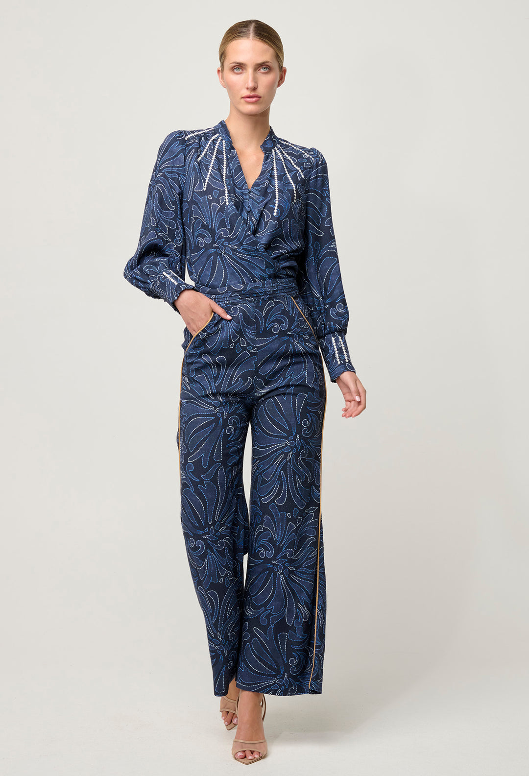 OnceWas Adela Embroidered Linen Viscose Blouse in Altamira