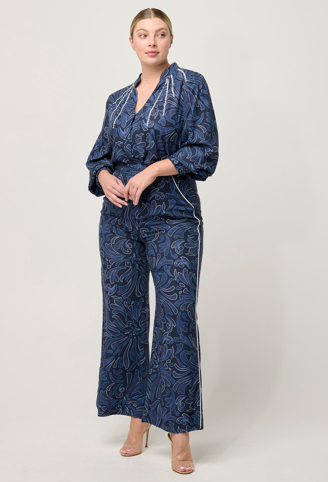 OnceWas Adela Embroidered Linen Viscose Blouse in Altamira
