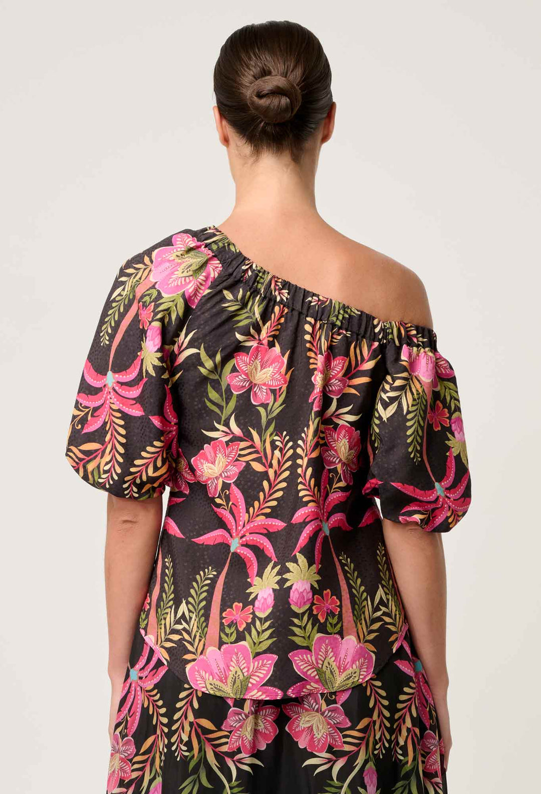 OnceWas Juno Viscose One Shoulder Top in Anthos Lótos