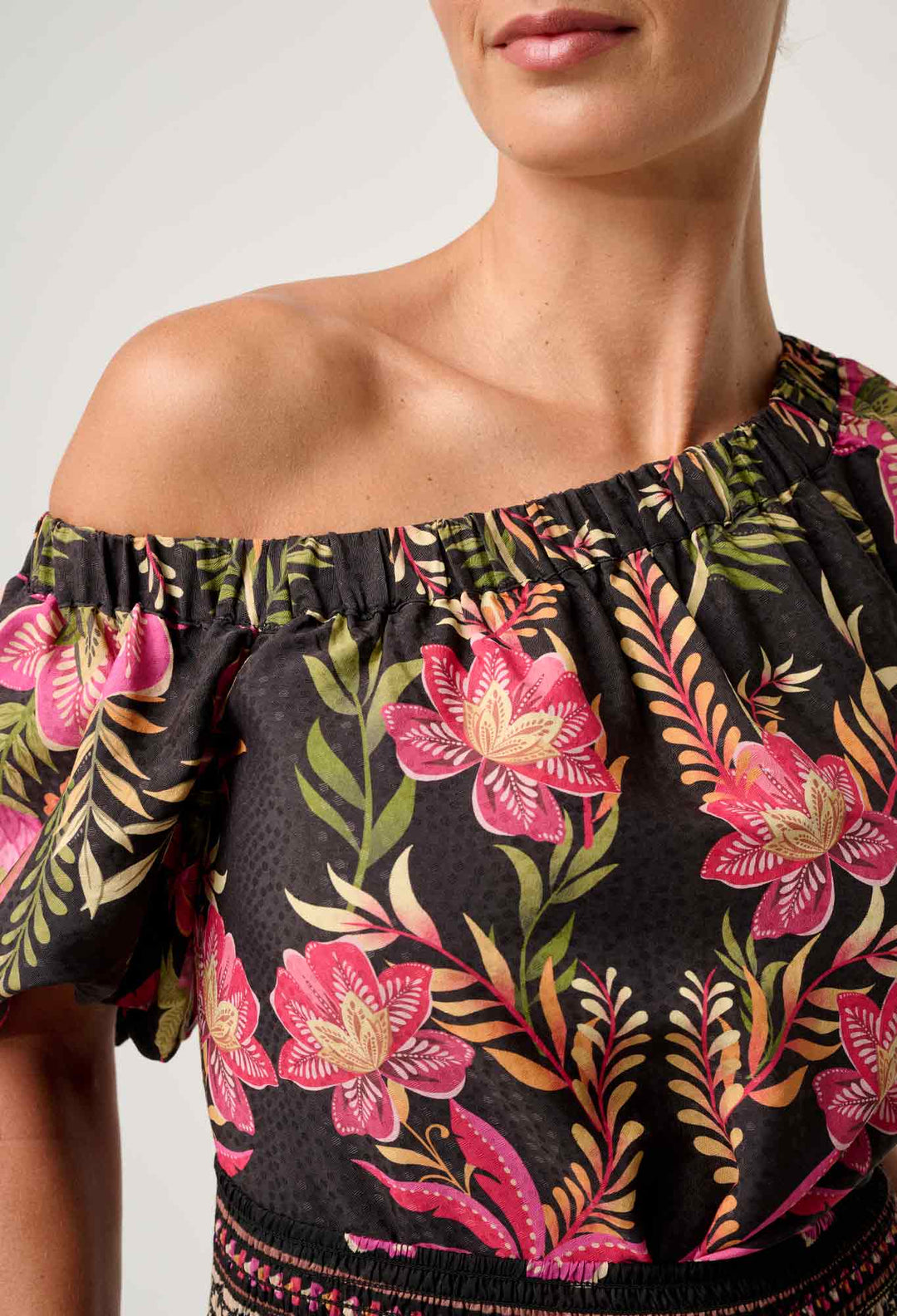 OnceWas Juno Viscose One Shoulder Top in Anthos Lótos