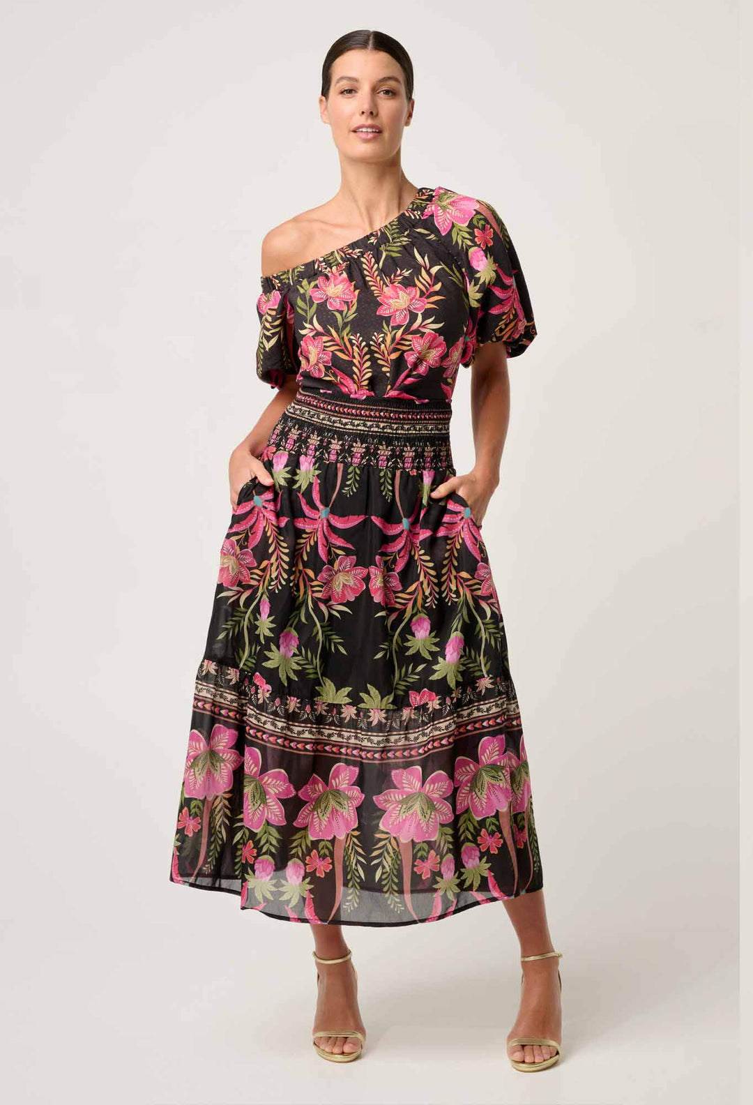 OnceWas Juno Viscose One Shoulder Top in Anthos Lótos