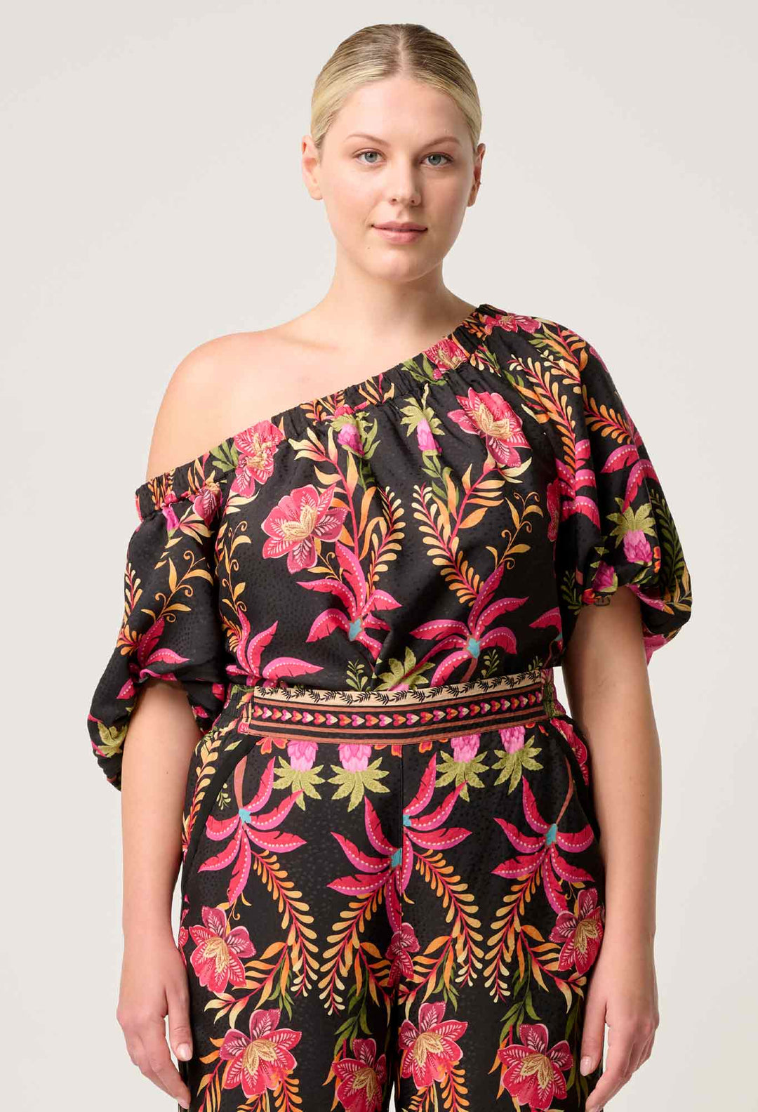 OnceWas Juno Viscose One Shoulder Top in Anthos Lótos