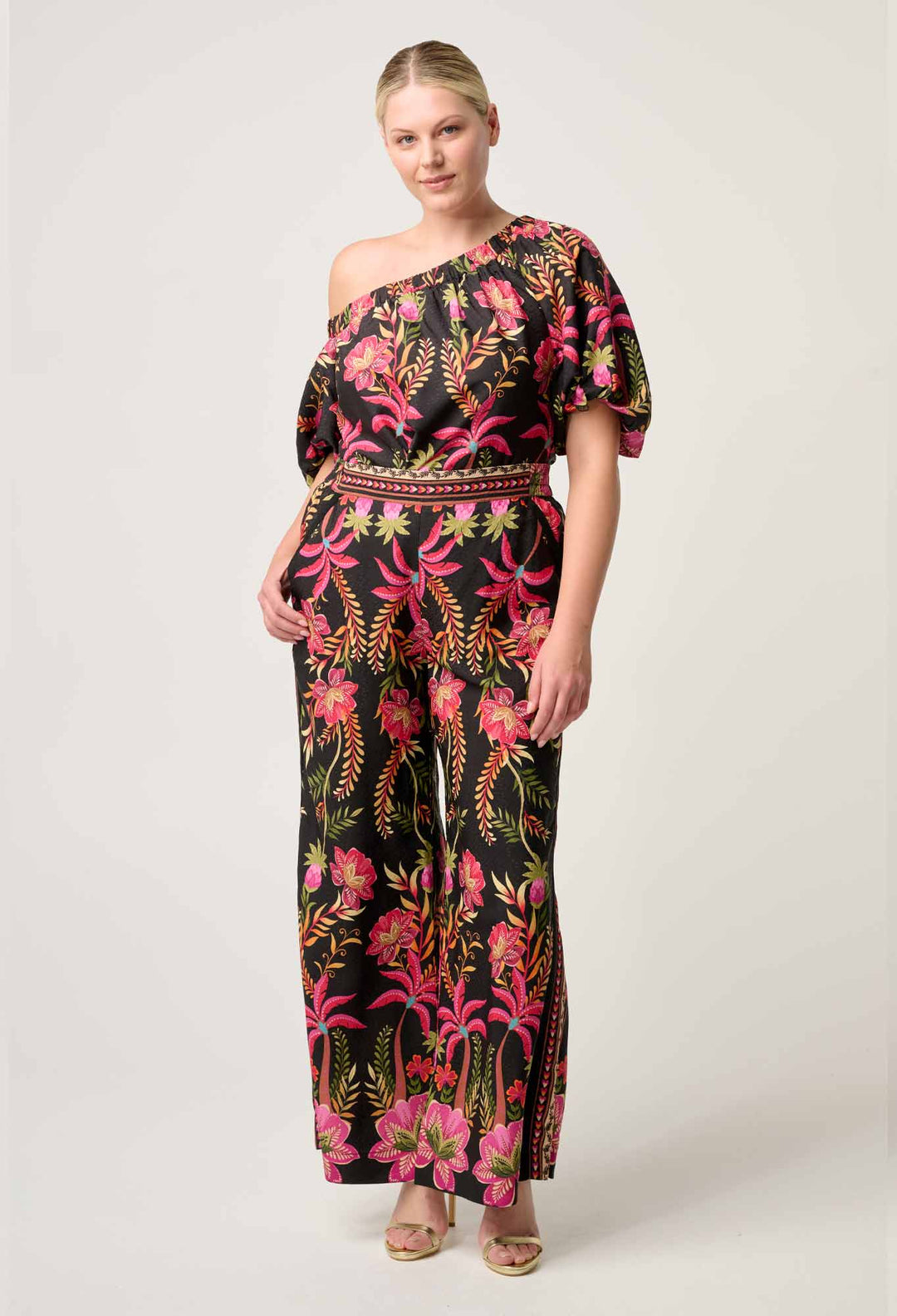 OnceWas Juno Viscose One Shoulder Top in Anthos Lótos