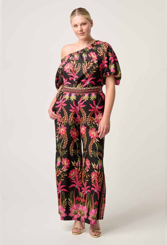 OnceWas Juno Viscose One Shoulder Top in Anthos Lótos