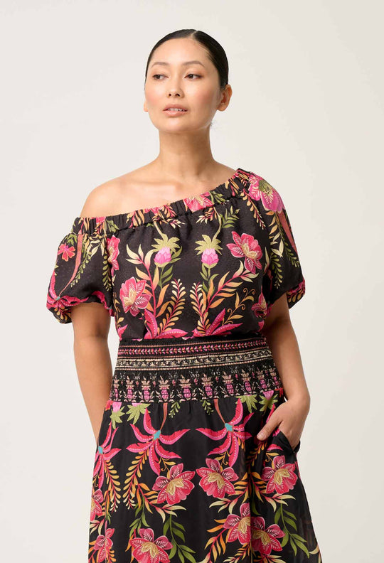 PETITE Juno Viscose One Shoulder Top in Anthos Lótos