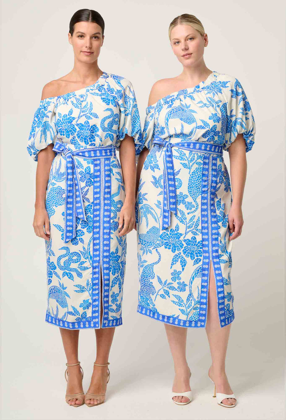 OnceWas Juno Viscose One Shoulder Top in Azure Mosaic