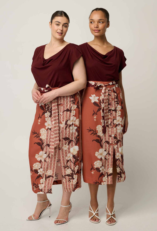 Marisol Cowl Neck Cap Jersey Top in Rosewood