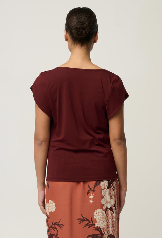 Marisol Cowl Neck Cap Jersey Top in Rosewood