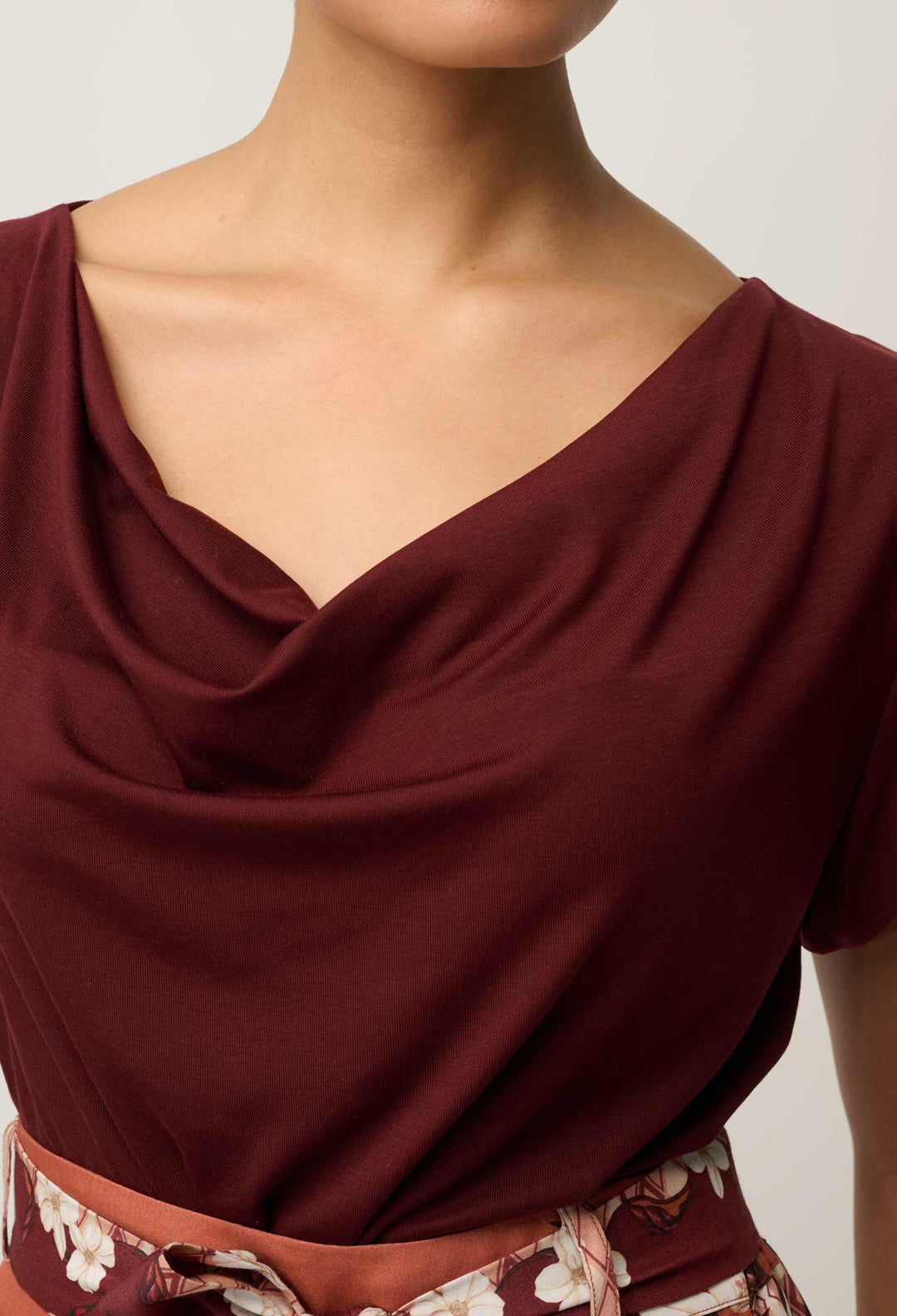 Marisol Cowl Neck Cap Jersey Top in Rosewood