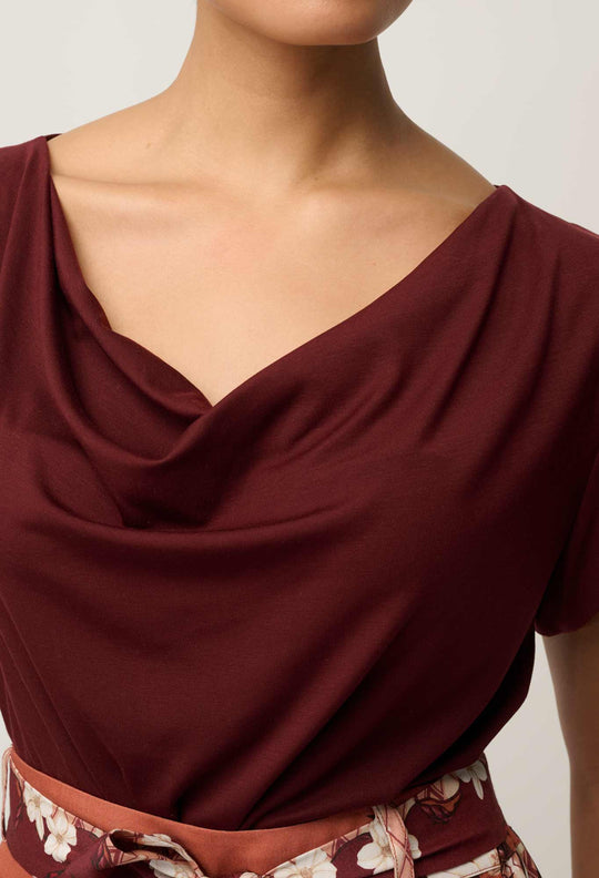 Marisol Cowl Neck Cap Jersey Top in Rosewood