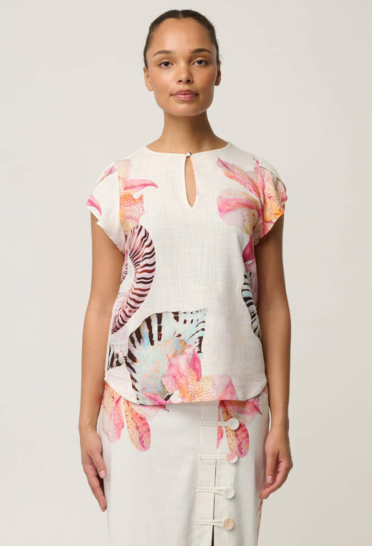 Avis Linen Viscose Top in Nautilus Bloom