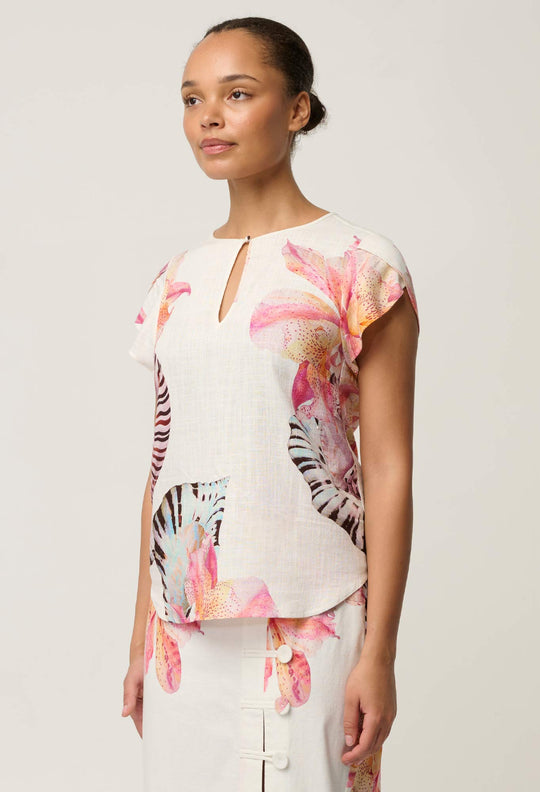 Avis Linen Viscose Top in Nautilus Bloom