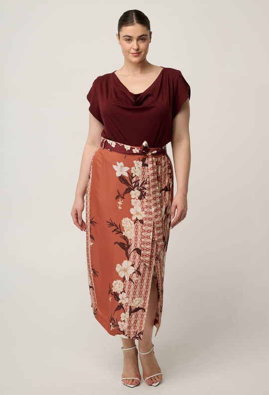 Marisol Cowl Neck Cap Jersey Top in Rosewood