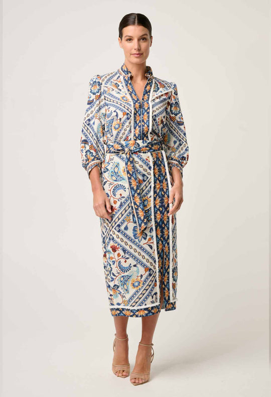 OnceWas Alexis Linen Viscose Fringe Shirt in Petinos Floros