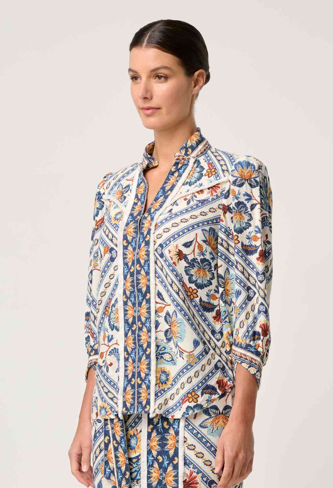 OnceWas Alexis Linen Viscose Fringe Shirt in Petinos Floros