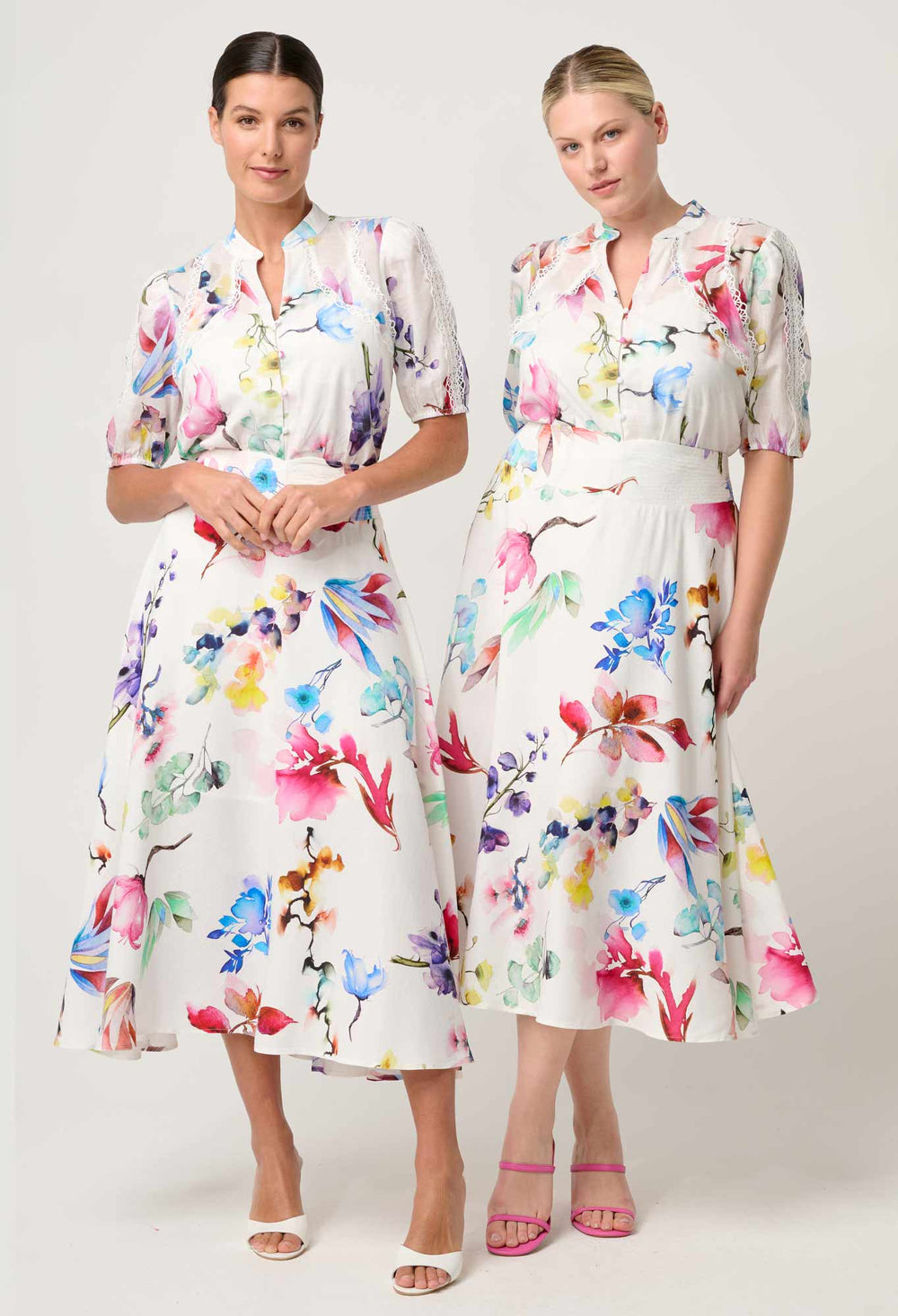 OnceWas Thalia Lace Cotton Slub Shirt in Plume Blossom