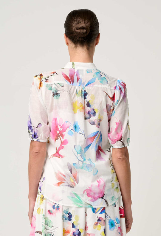 Thalia Lace Cotton Slub Shirt in Plume Blossom