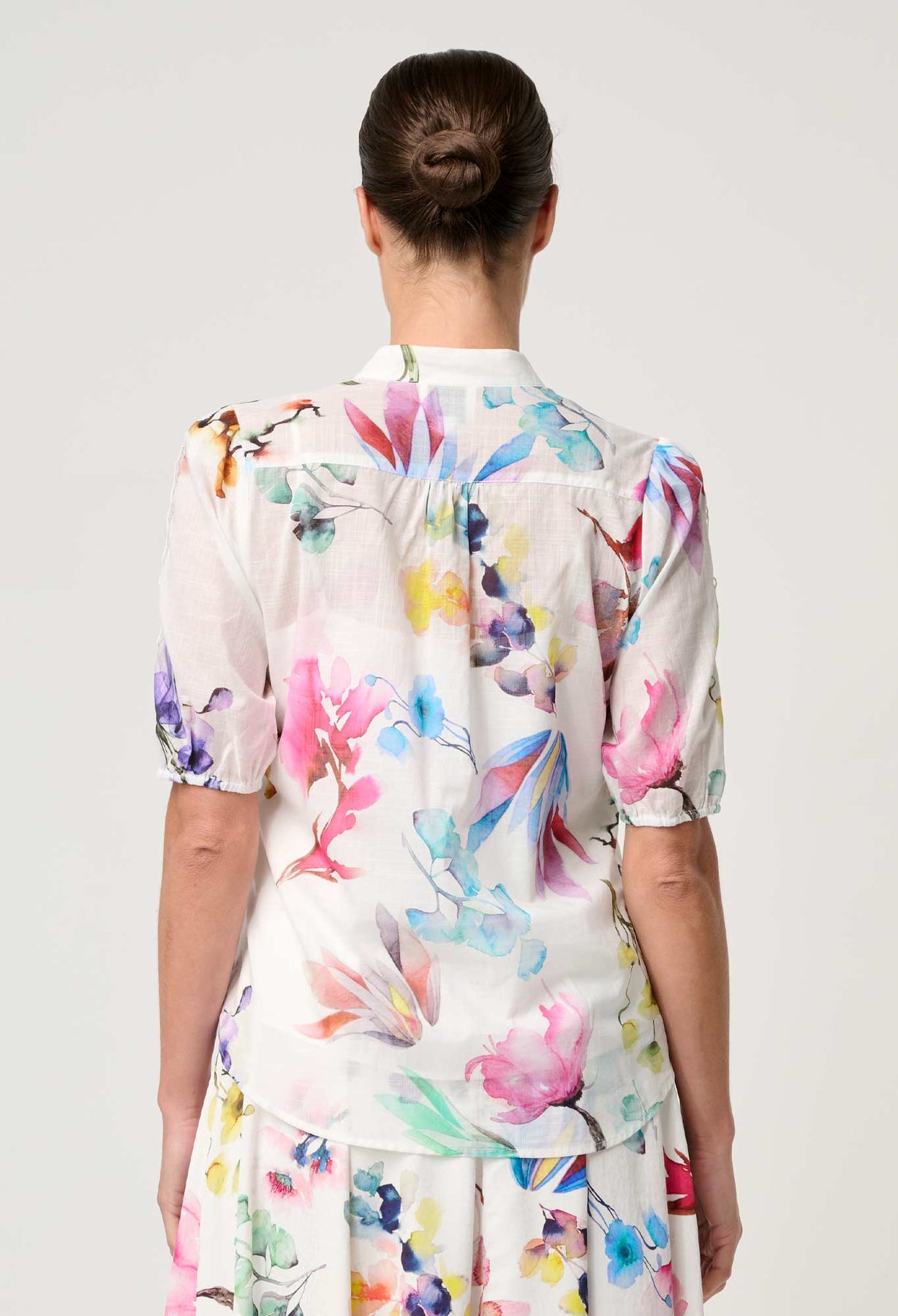Thalia Lace Cotton Slub Shirt in Plume Blossom