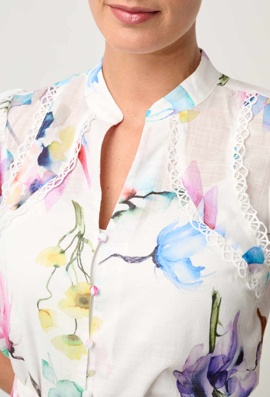 Thalia Lace Cotton Slub Shirt in Plume Blossom