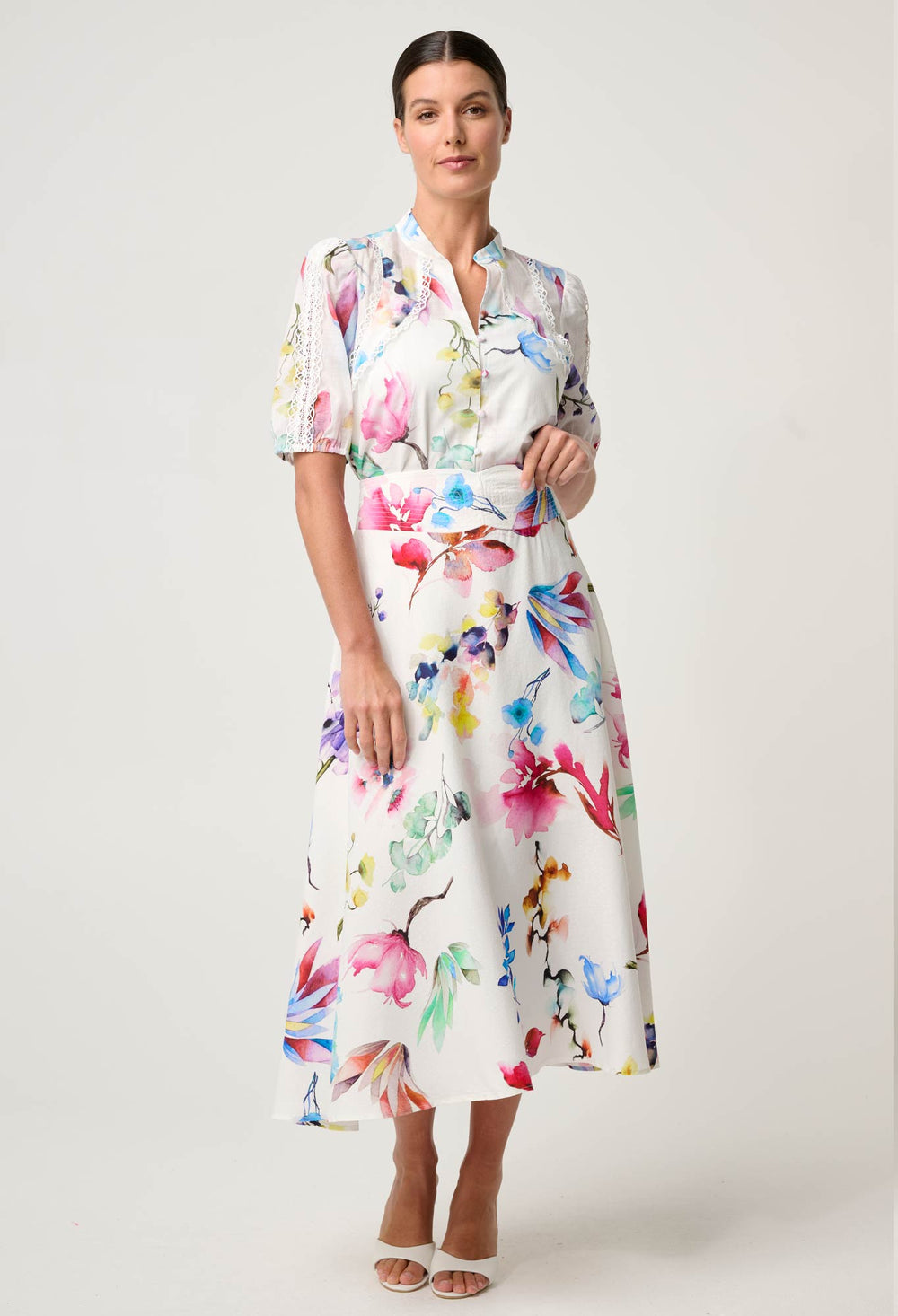 Thalia Lace Cotton Slub Shirt in Plume Blossom