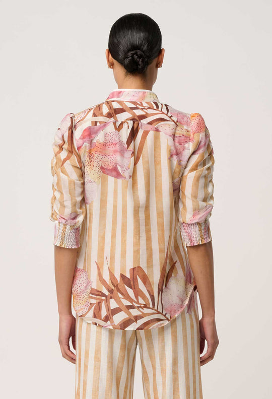 Calantha Cotton Silk Sleeve Shirt in Golden Promenade