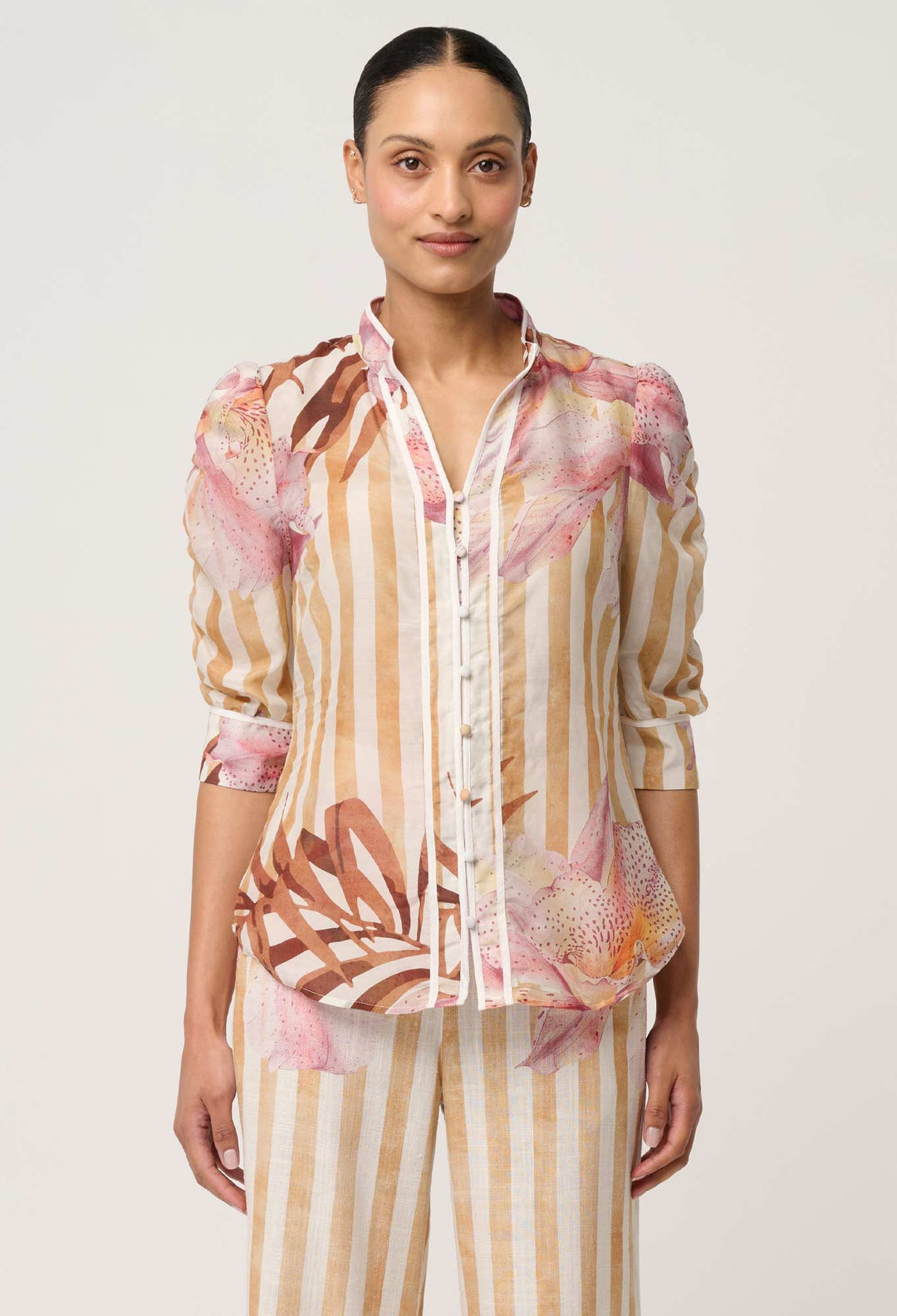 Calantha Cotton Silk Sleeve Shirt in Golden Promenade