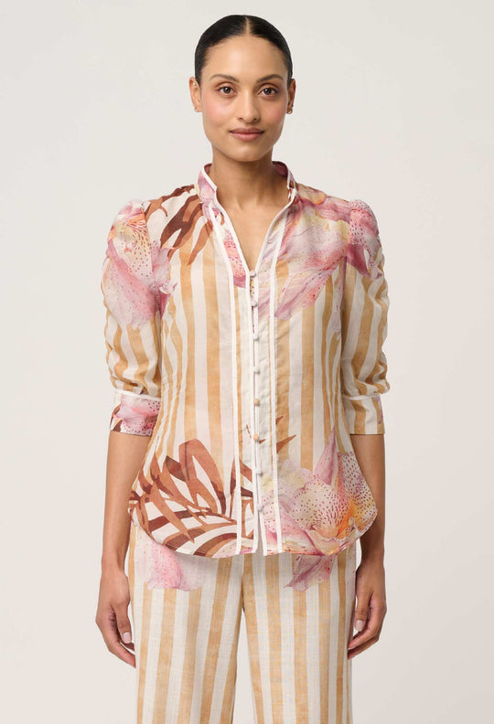 Calantha Cotton Silk Sleeve Shirt in Golden Promenade