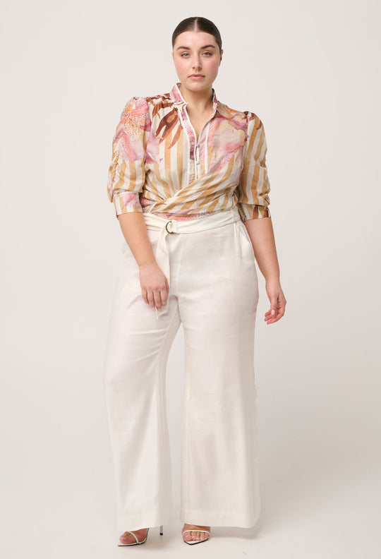 Calantha Cotton Silk Sleeve Shirt in Golden Promenade