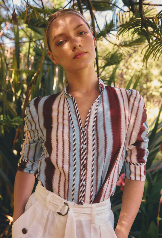 Calantha Cotton Silk Shirt in Iridescent Stripe