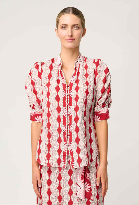OnceWas Calantha Viscose Shirt in Marrakech Ruby