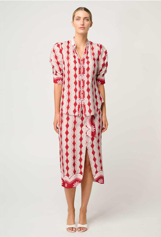 OnceWas Calantha Viscose Shirt in Marrakech Ruby