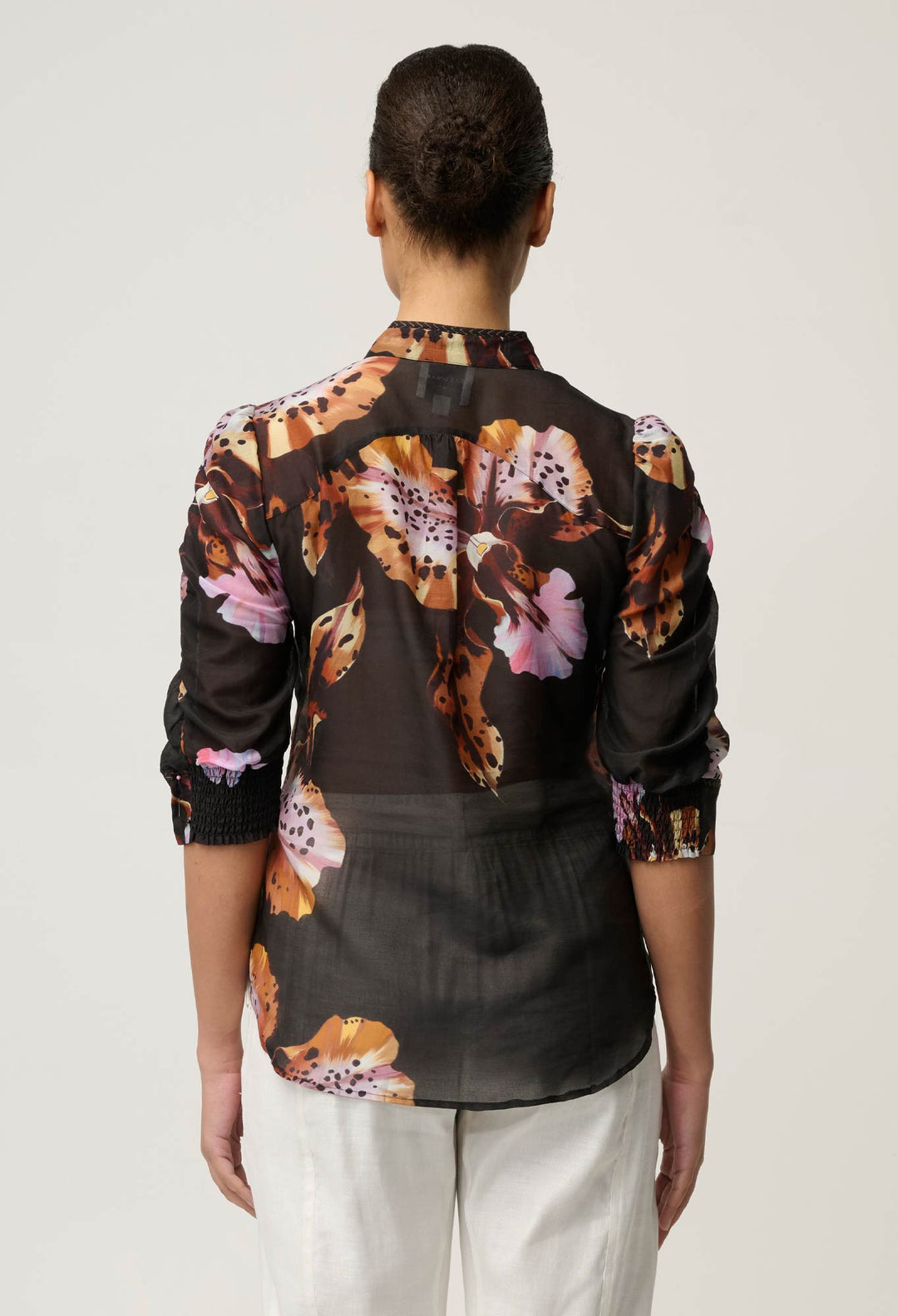 Calantha Cotton Silk Sleeve Shirt in Sunset Orchid